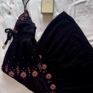Free People Black Maxi Dress with Pink Embroidery - Women